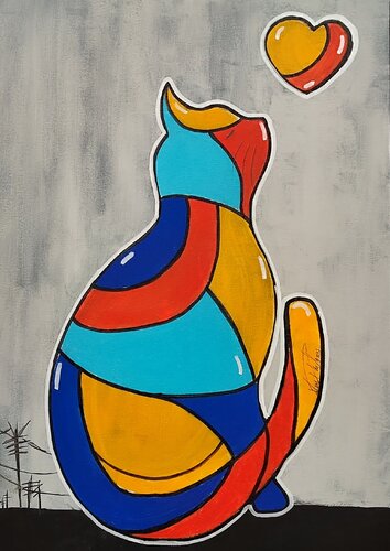 Gatto e cuore by vincenzo raimondo, Painting for Sale on Select