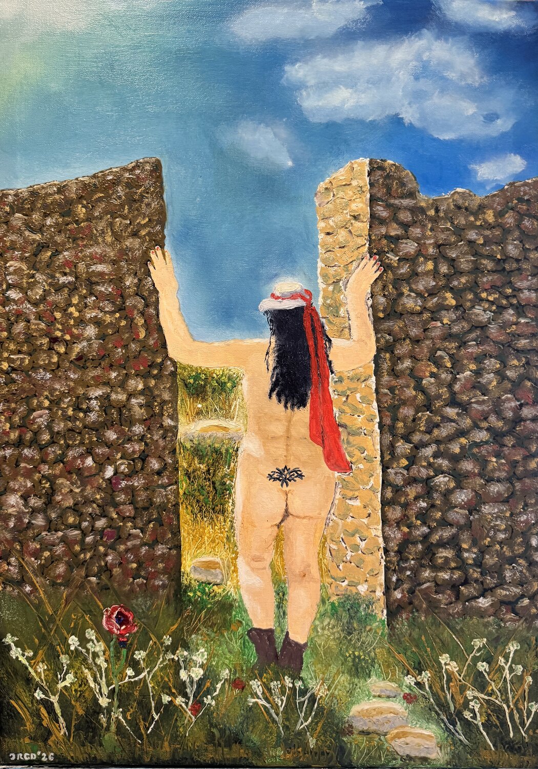 "Una campesina vigila el patio a las doce en punto" Arturas Smalenskas Original painting for sale