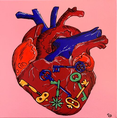 Le Chiavi del Cuore -  Pop Art Heart Anatomy - Contemporary Symbolic Art by Samanta Dolcetto, Painting for Sale on Select