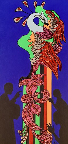La Fenice e le Ombre - Phoenix Symbolism - Narrative Contemporary Art by Samanta Dolcetto, Painting for Sale on Select