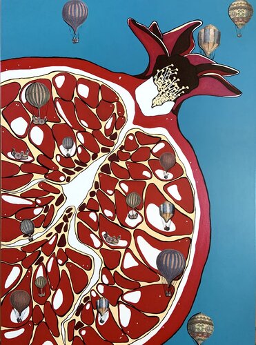 Interno Onirico - Pomegranate Journey e Vintage Collage - Pop-Surrealism by Samanta Dolcetto, Painting for Sale on Select