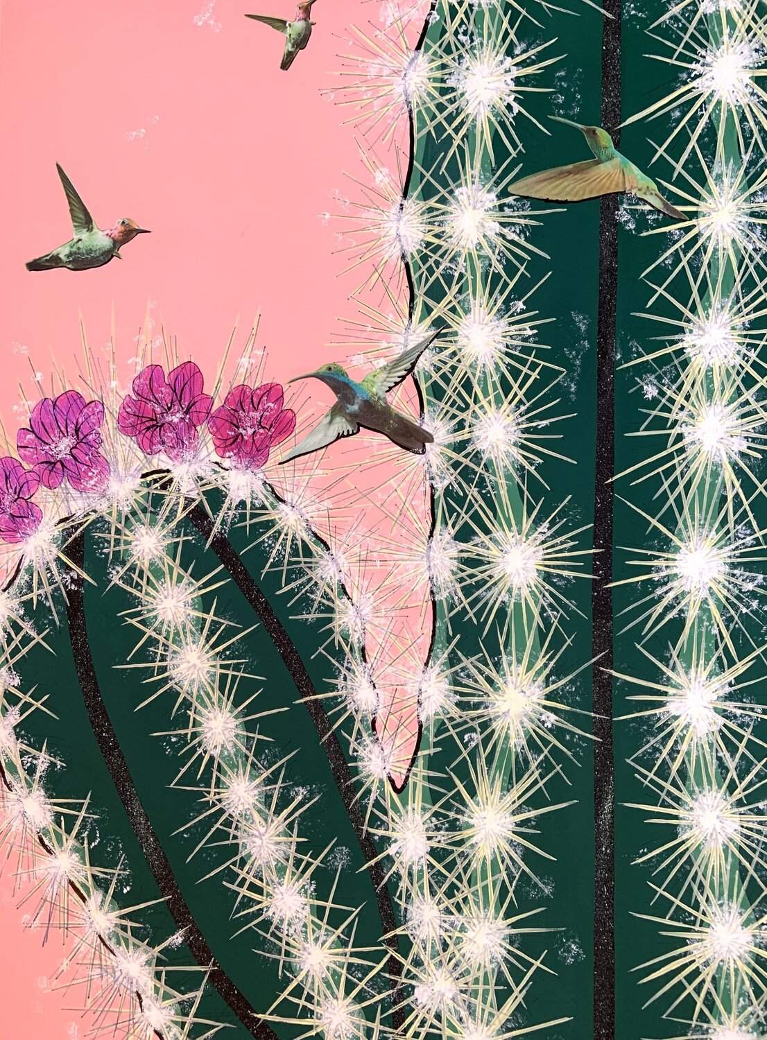 Il Cactus e il Colibrì-  Resilience and Healing - Symbolic Nature Art Samanta Dolcetto Original painting for sale