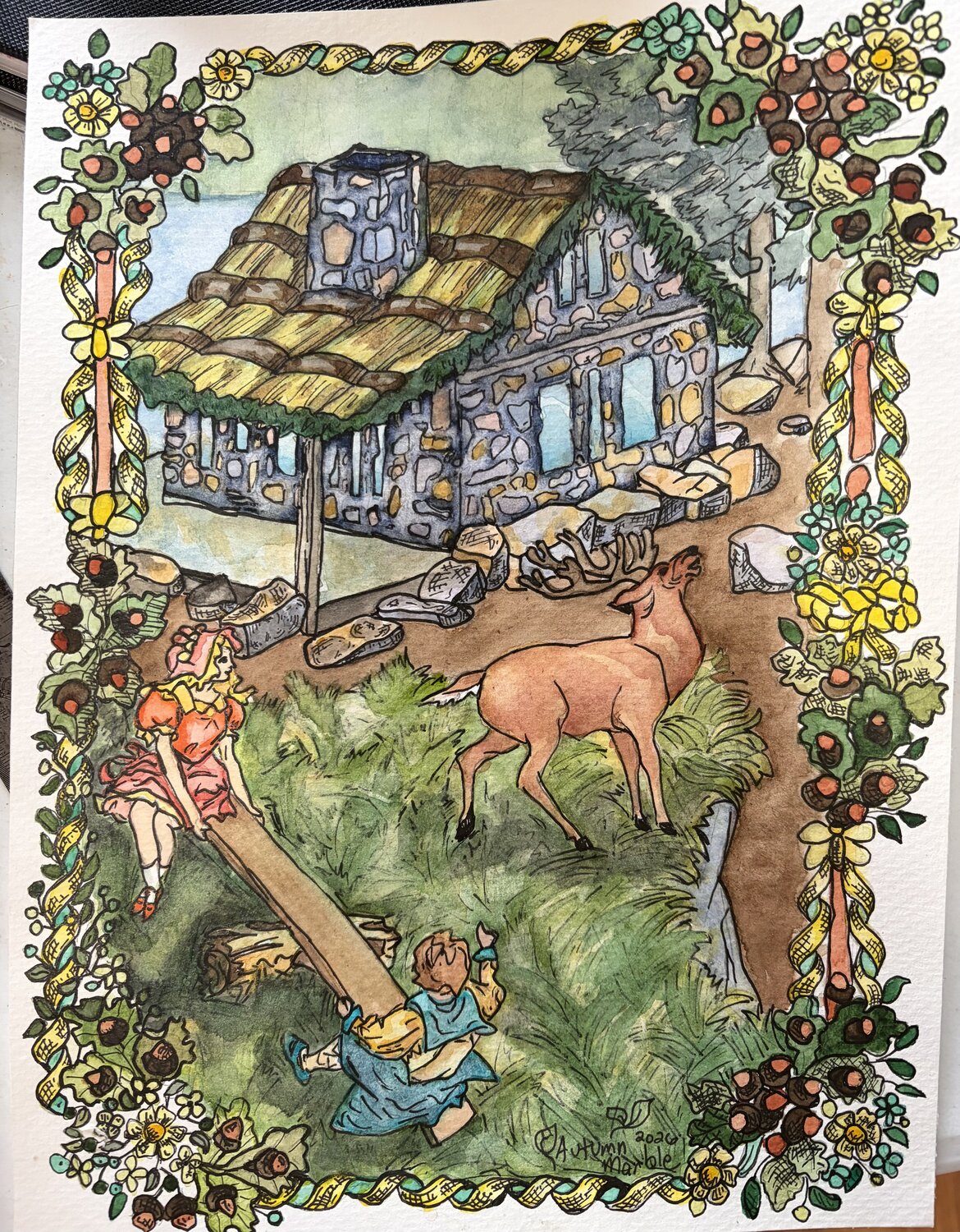 The Deer Guest Autumn Marble Original painting for sale