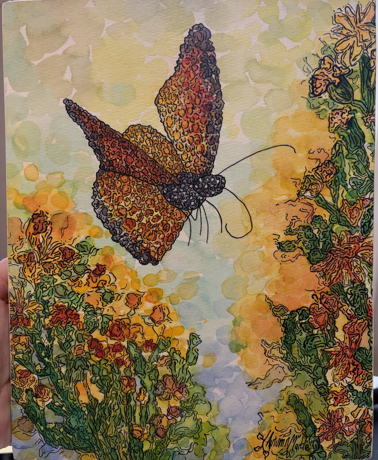 Monarch's Dance Autumn Marble Original painting for sale