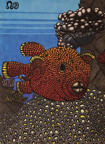 Fish with coral by Neil Holmes, Drawing for Sale on Select