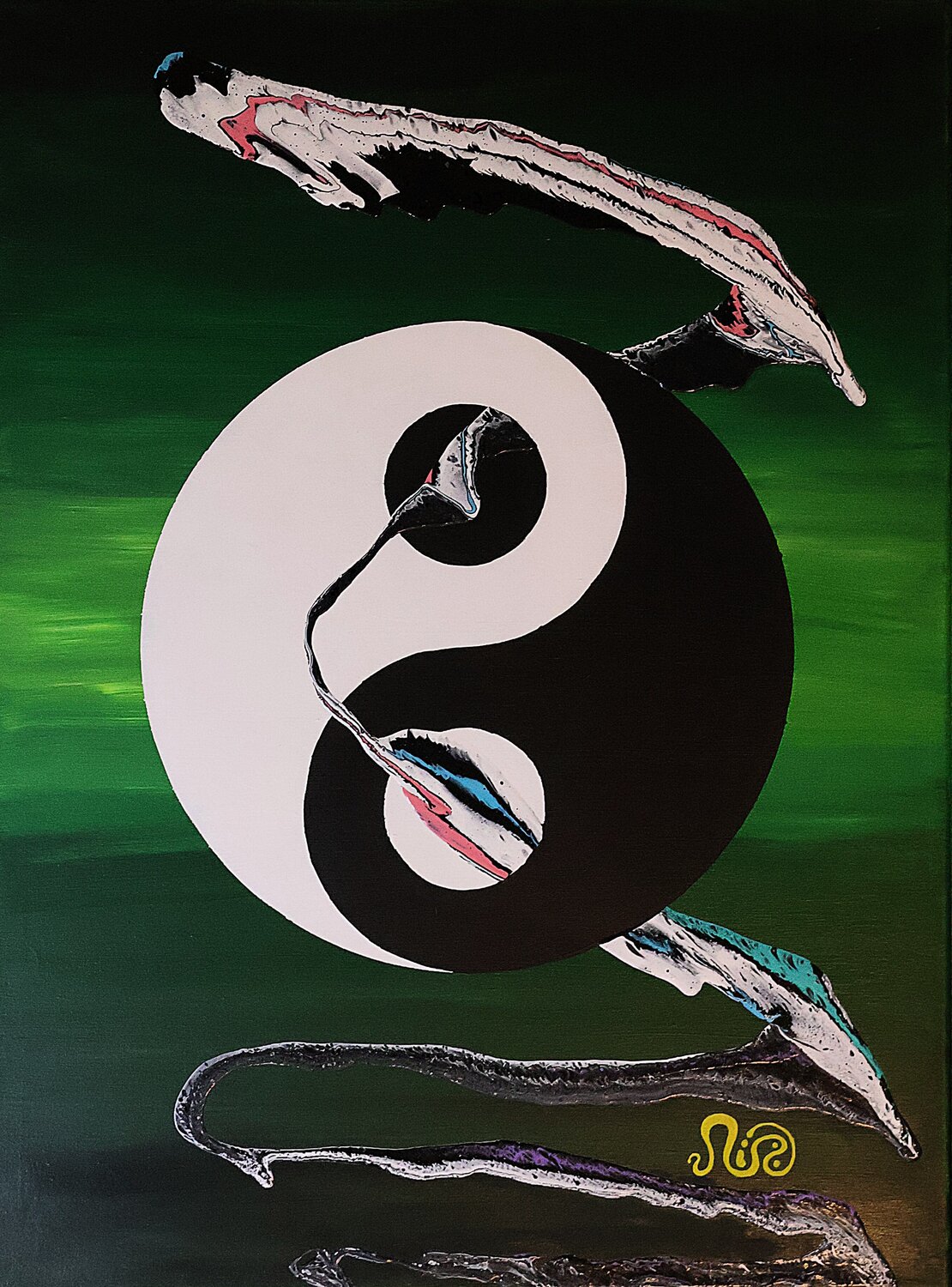 Yin-Yang Flow (green) Neil Holmes Original painting for sale