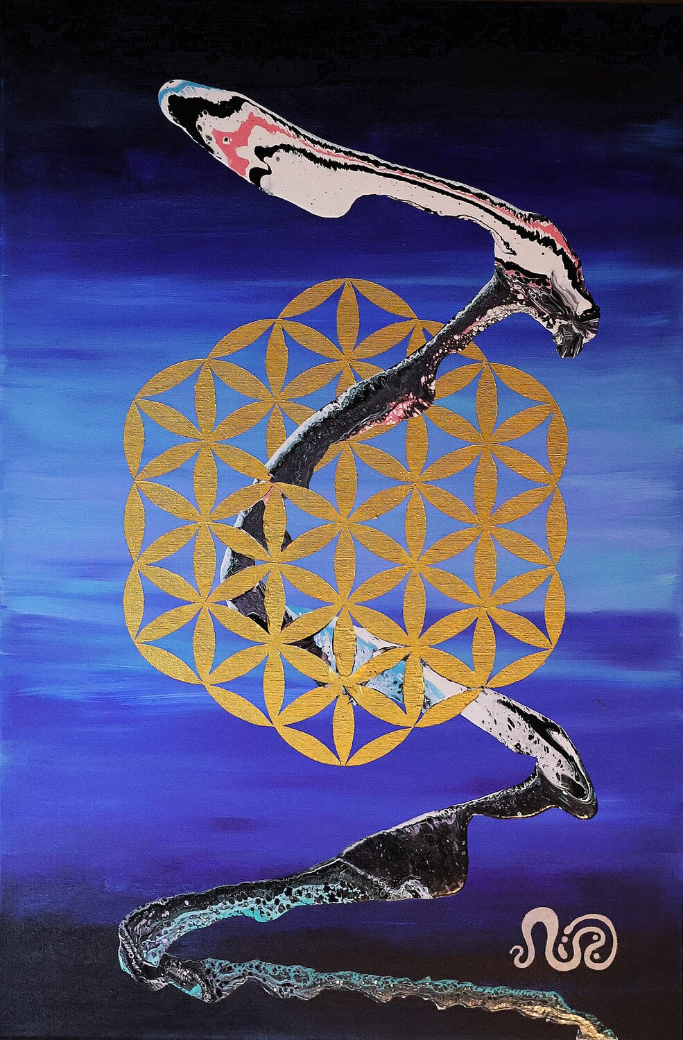 Life In Motion (blue/gold) Neil Holmes Original painting for sale