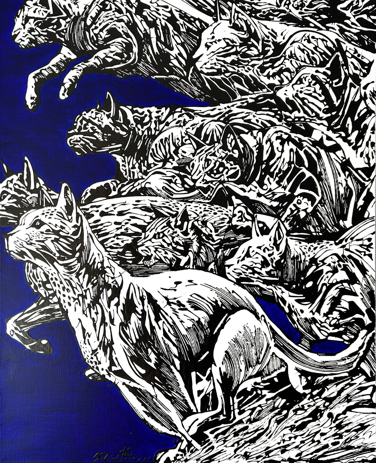 L' Essaim Félin Steve Pitocco Original painting for sale