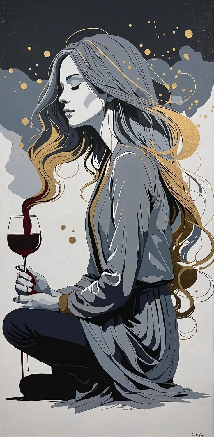 In vino veritas Valeria Huber Original painting for sale