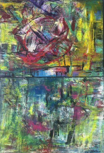 Fluorescent Dialogue (Diptych) by Krzysztof Kicel, Painting for Sale on Select