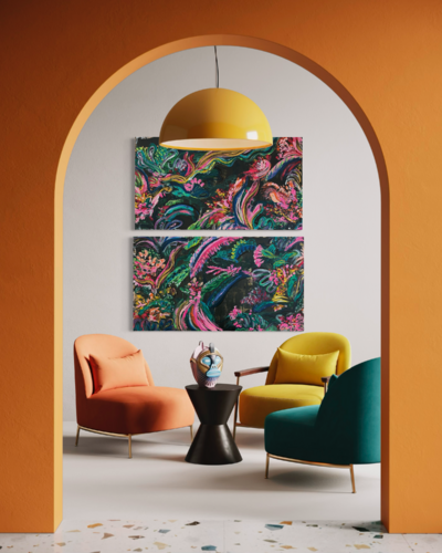Tropical Soiree - Diptych (48"x27" x 2) by Jillian Brunette, Painting for Sale on Select