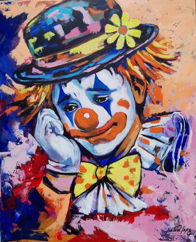 Clown mélancolique.Portrait by Patrick Liotard lopez, Painting for Sale on Select