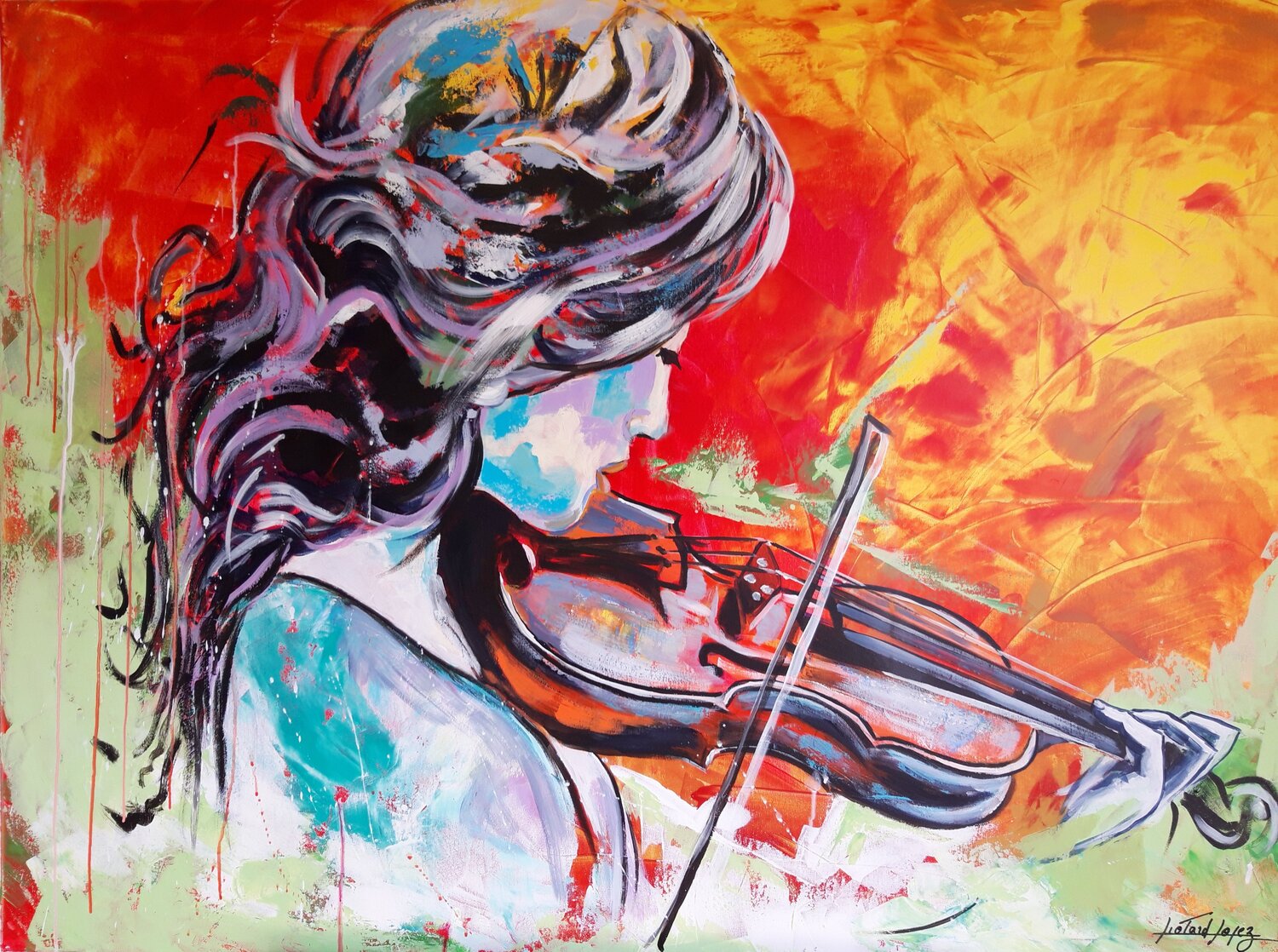 La Violoniste Patrick Liotard lopez Original painting for sale
