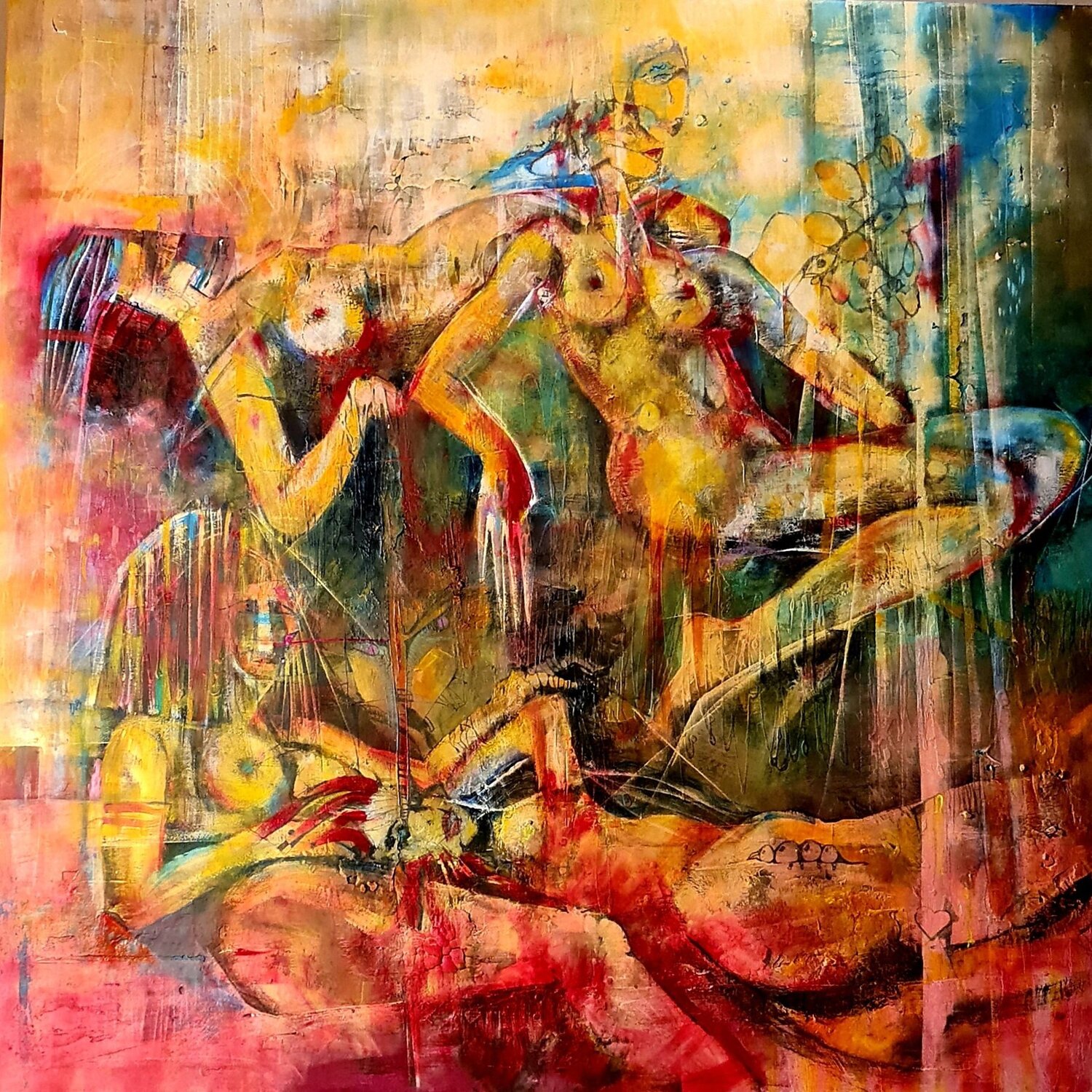 FOUR LAID ROUNDS cyril CICHY Original painting for sale