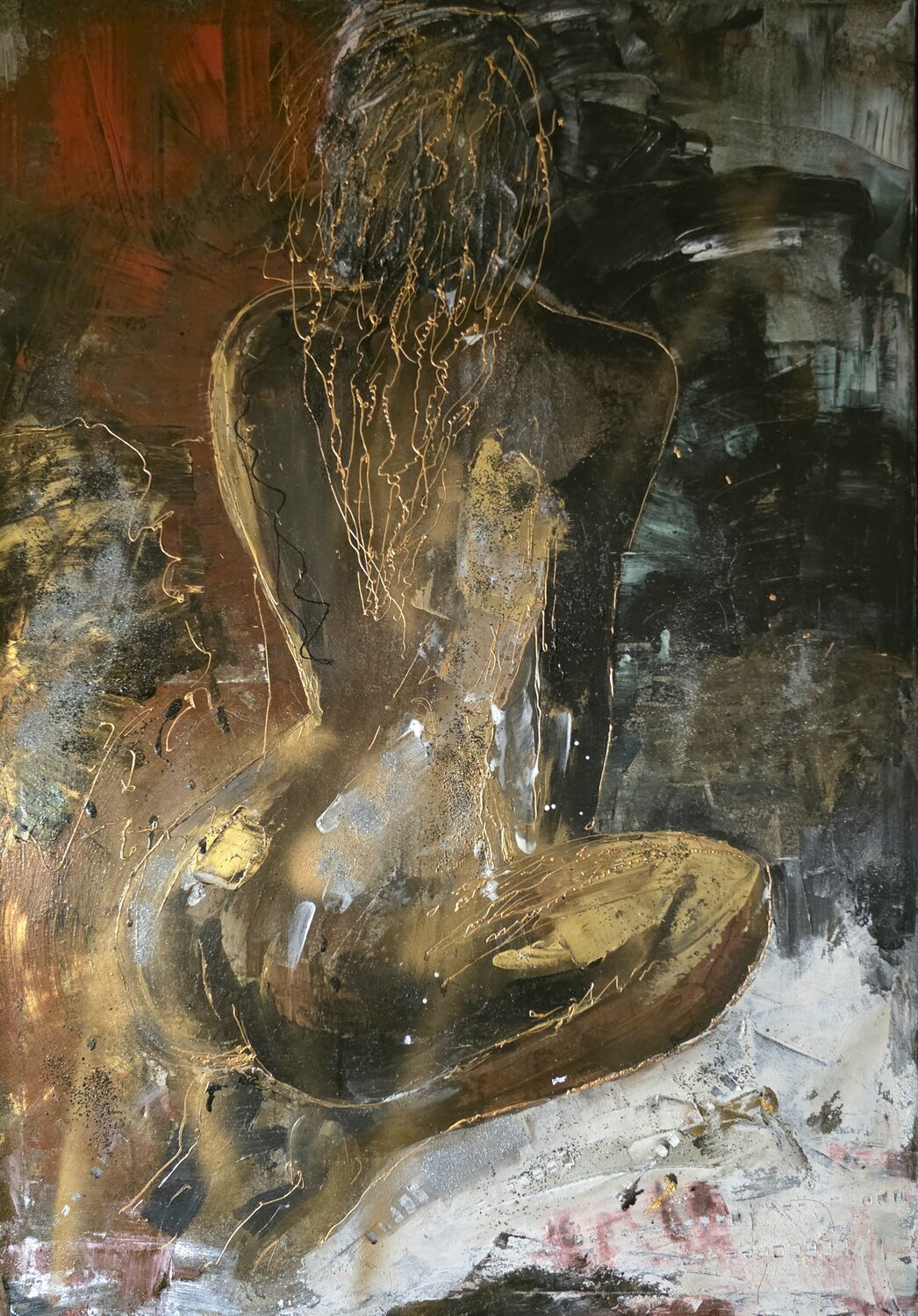 GOLDEN PULSE - Energy Beneath the Surface cyril CICHY Original painting for sale