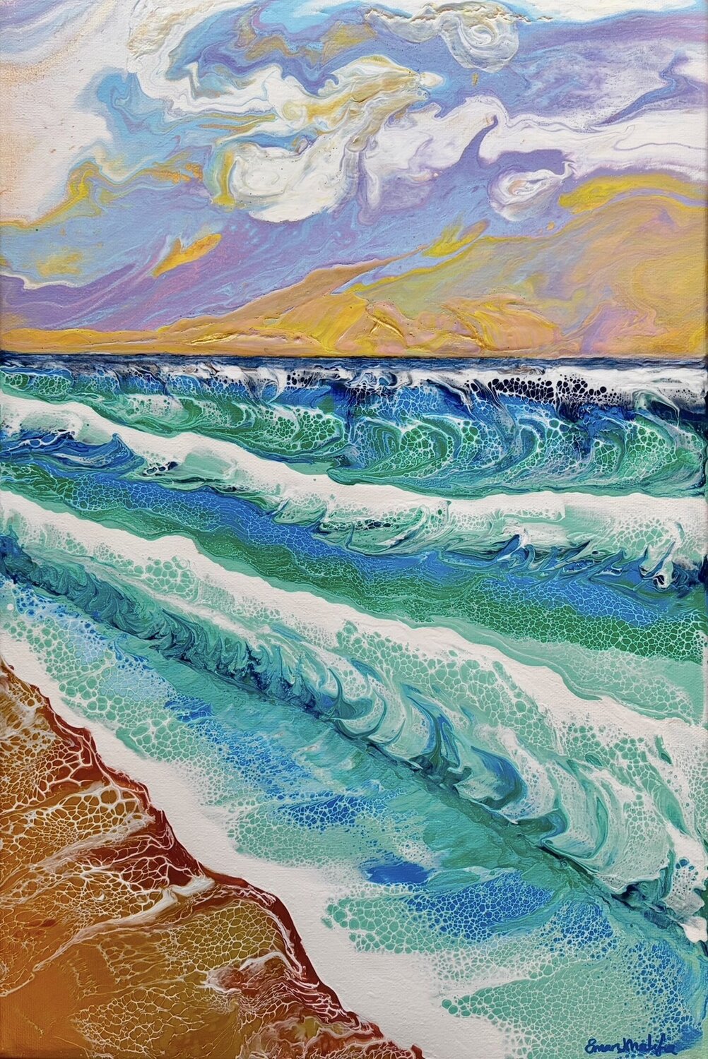Dream of Waves – Original Abstract Ocean Painting, Framed Surreal Seascape Art EMAN KHALIFA Original painting for sale