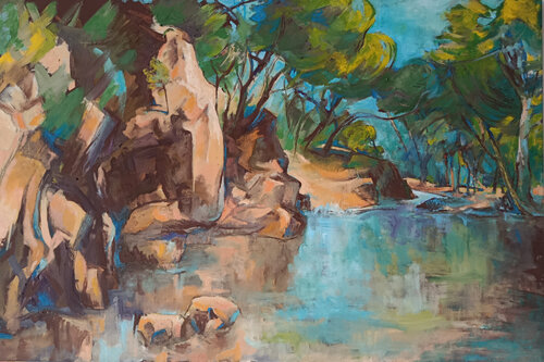 An den Fischhäusern bei Hochwasser by Florian Weiss, Painting for Sale on Select