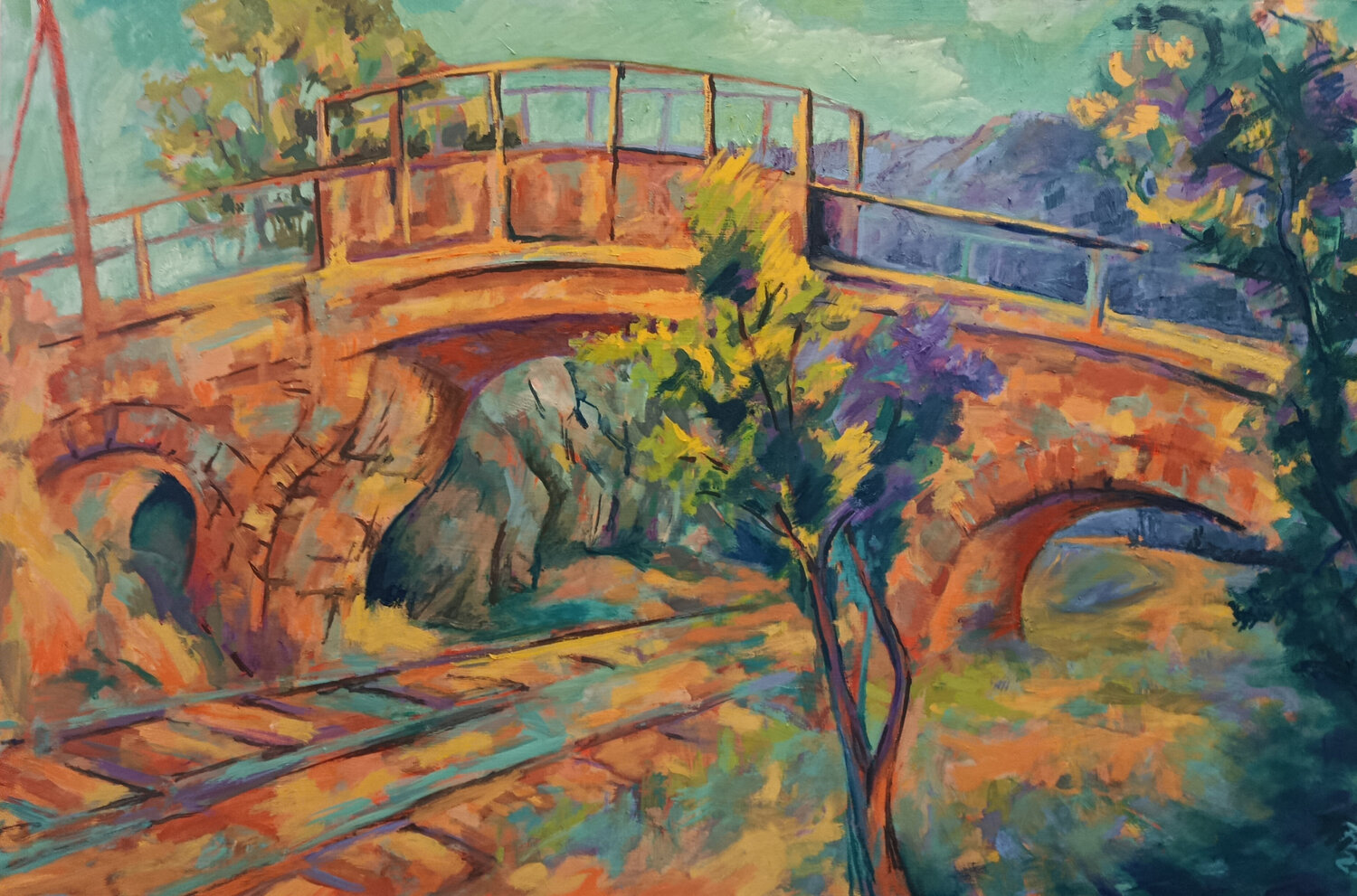 Alte Eisenbahnbrücke in Dettenhofen Florian Weiss Original painting for sale
