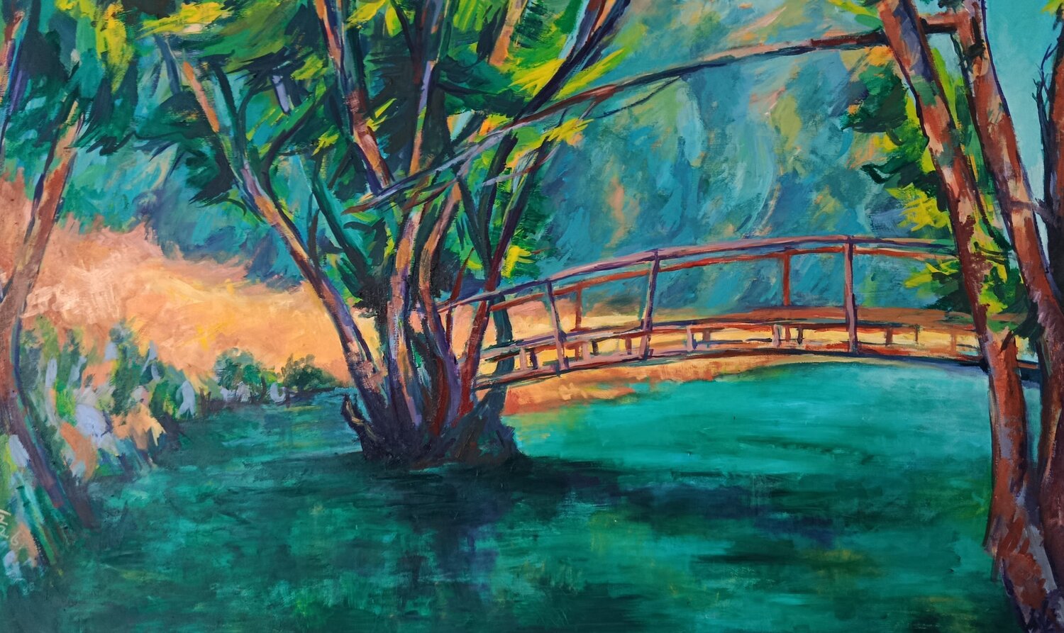 Steg über die Laber am Gänskehlacker Florian Weiss Original painting for sale