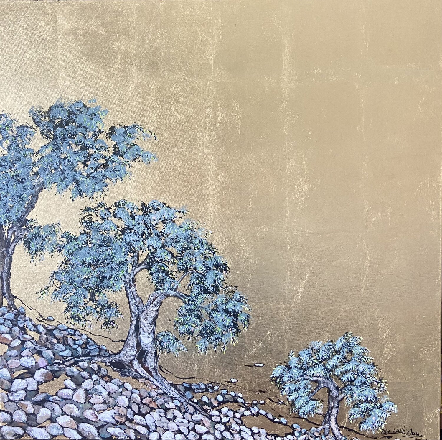 Echoes in the pebbled Earth Ellie Lasthiotaki Original painting for sale
