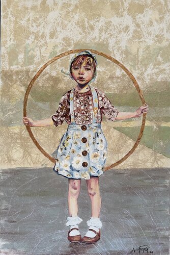 La petite fille au cerceau by Nathalie Peyrot, Painting for Sale on Select