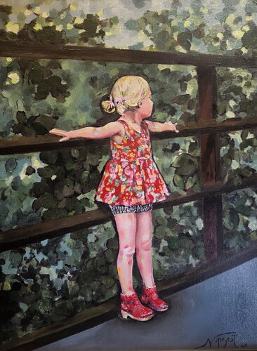 La Petite Fille sur le Pont n°2 by Nathalie Peyrot, Painting for Sale on Select