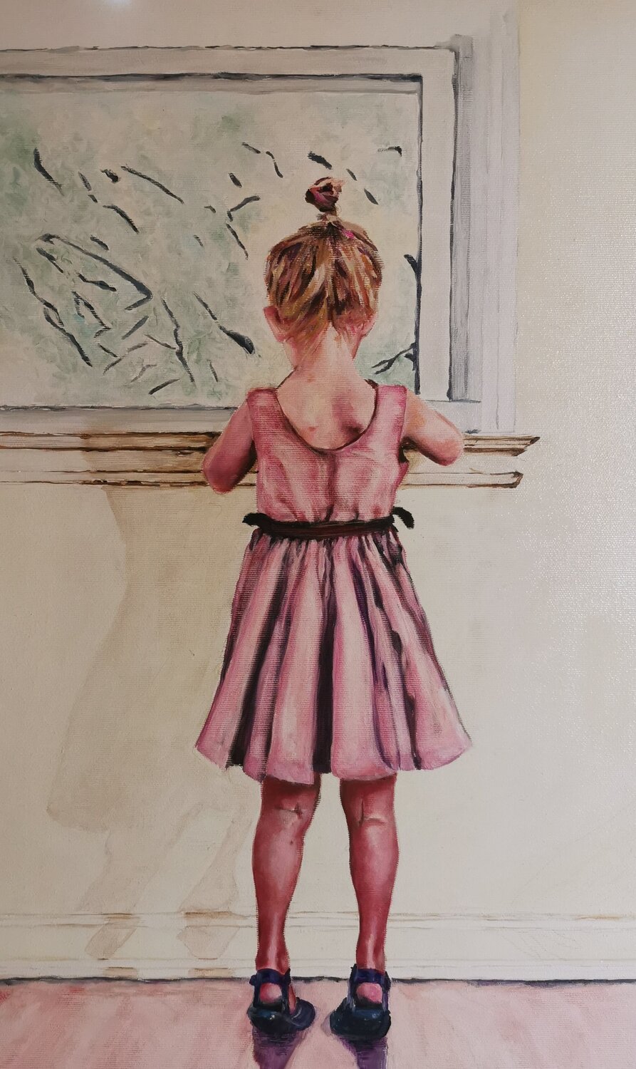 La petite fille à la fenêtre Nathalie Peyrot Original painting for sale