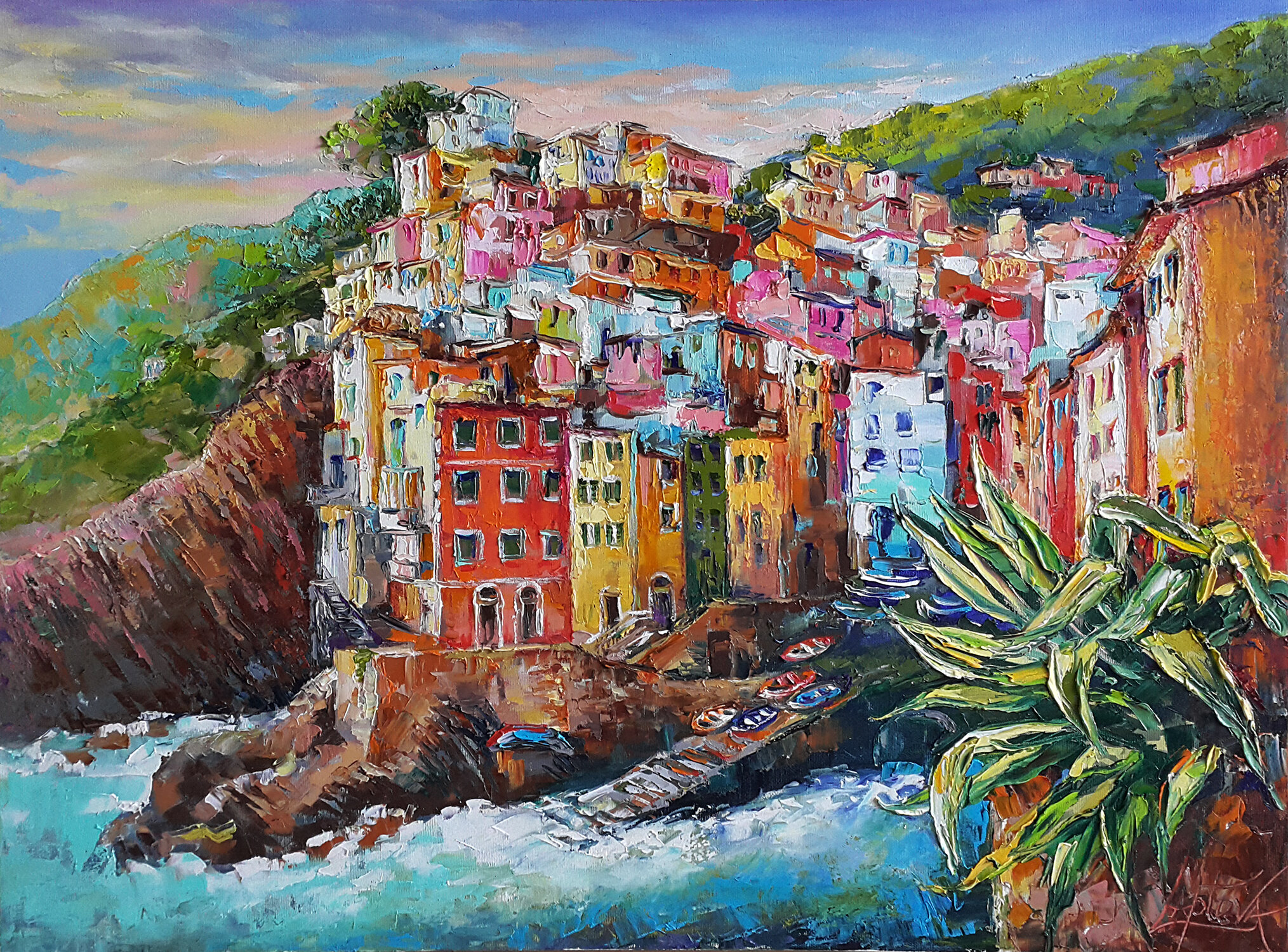 Riomaggiore, Italian landscape, Cinque Terre painting original