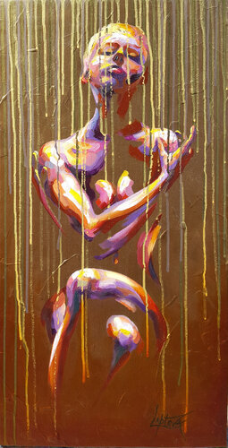 In the golden stream - painting nude woman by Viktoria Lapteva, Painting for Sale on Select