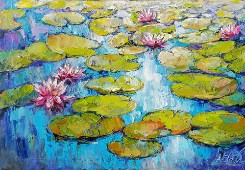 Water lilies pond by Viktoria Lapteva, Painting for Sale on Select