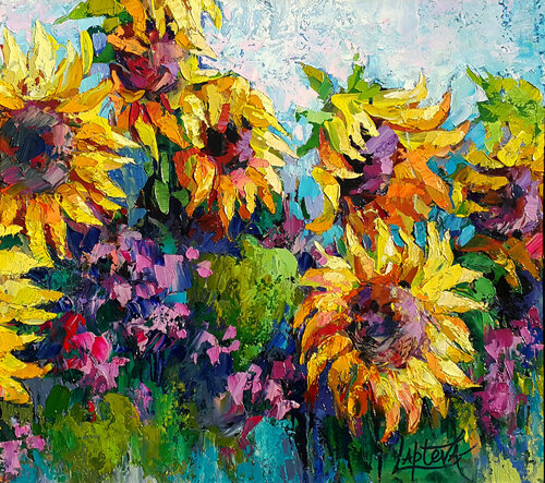 Sunlit Sunflowers by Viktoria Lapteva, Painting for Sale on Select