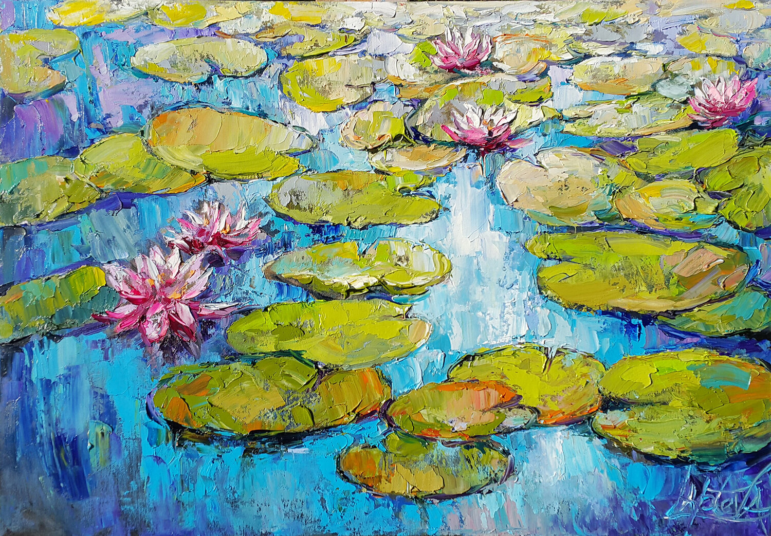 Water lilies pond Viktoria Lapteva Original painting for sale