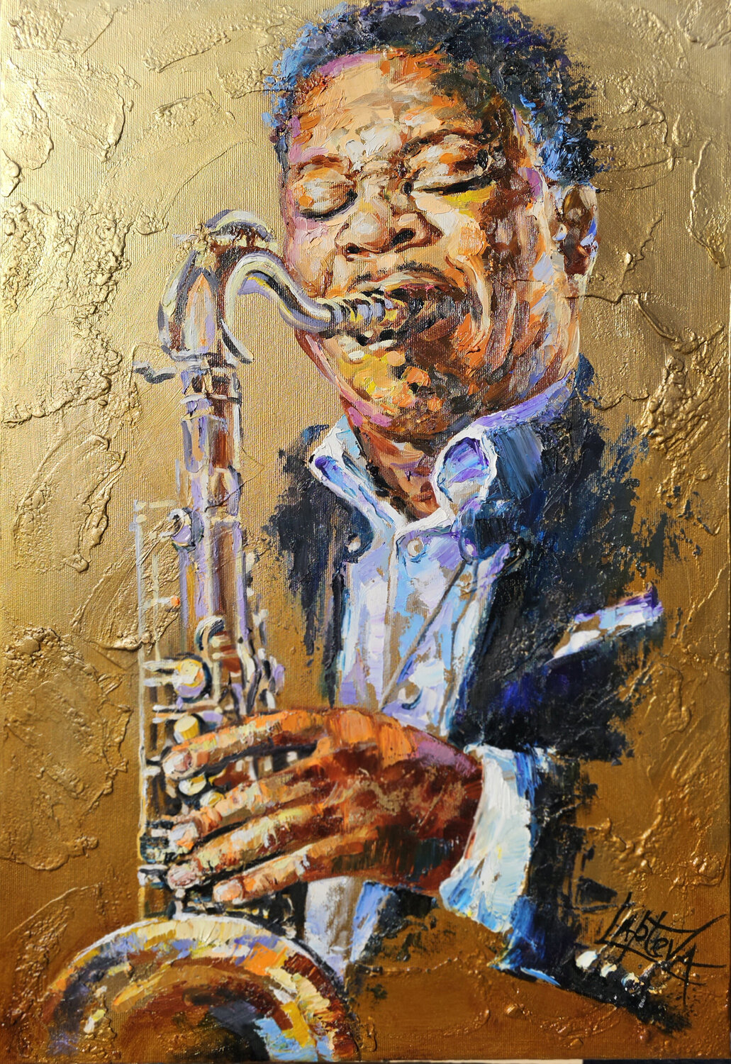 Saxophonist Viktoria Lapteva Original painting for sale