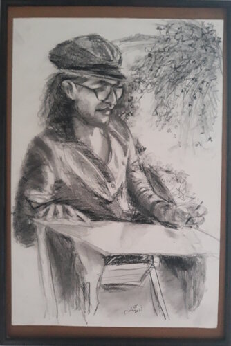 Autorretrato en carbonilla y lápiz de grafito by Nicolás Urquiza, Painting for Sale on Select