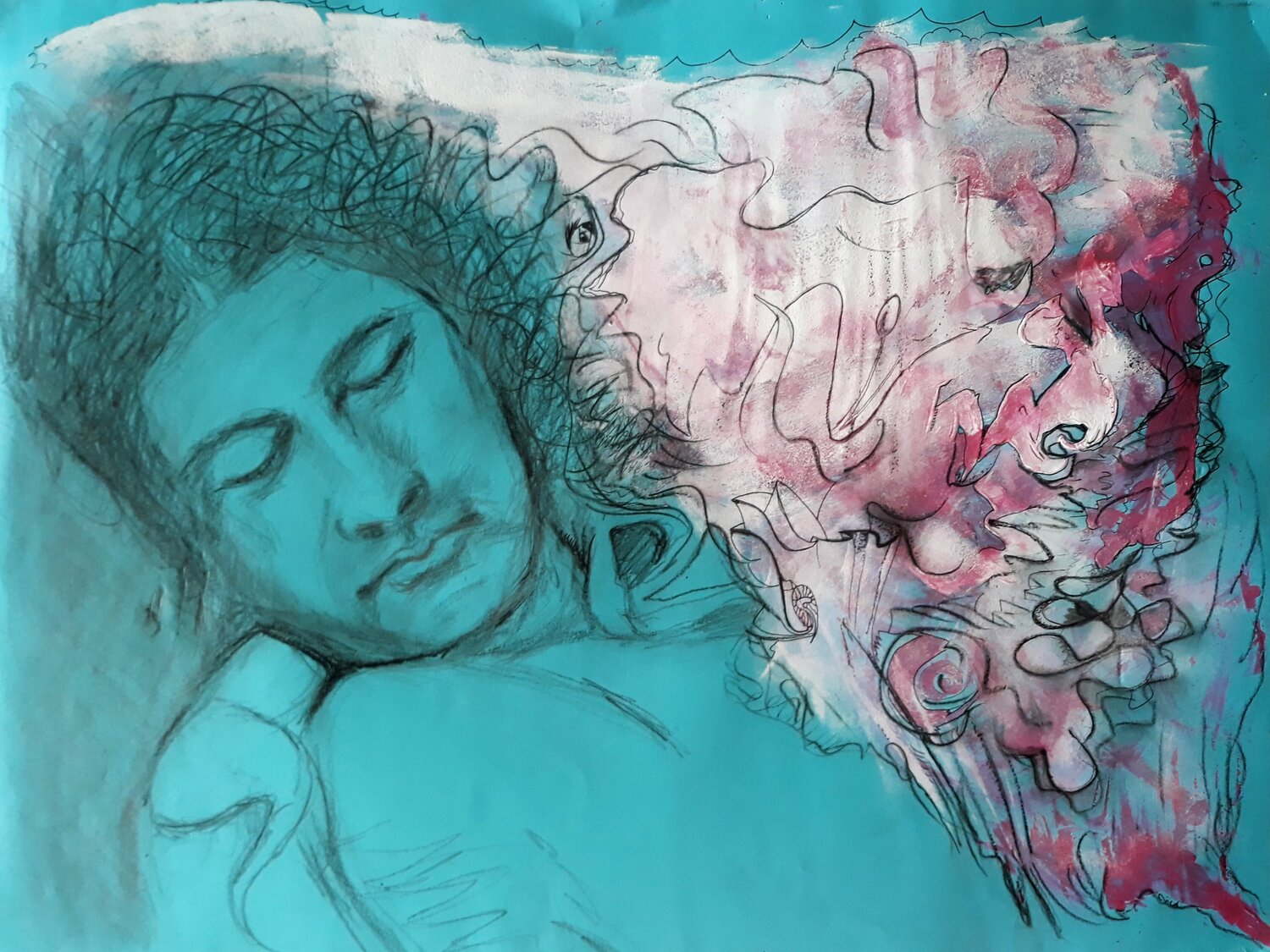 "Autorretrato: Sueños de Artista" Nicolás Urquiza Drawing for sale