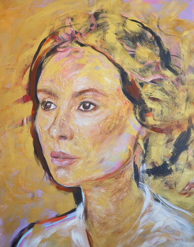 Joanne - The Moment I Saw You Again (Golden Portrait) by Kiki Spring, Painting for Sale on Select