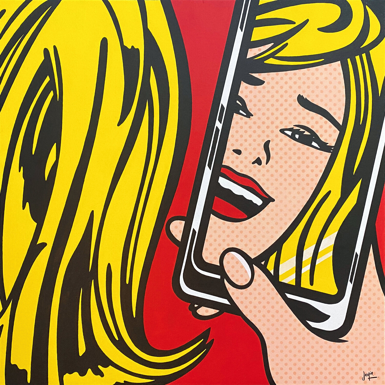 Girl With Phone Jamie Lee Original painting for sale