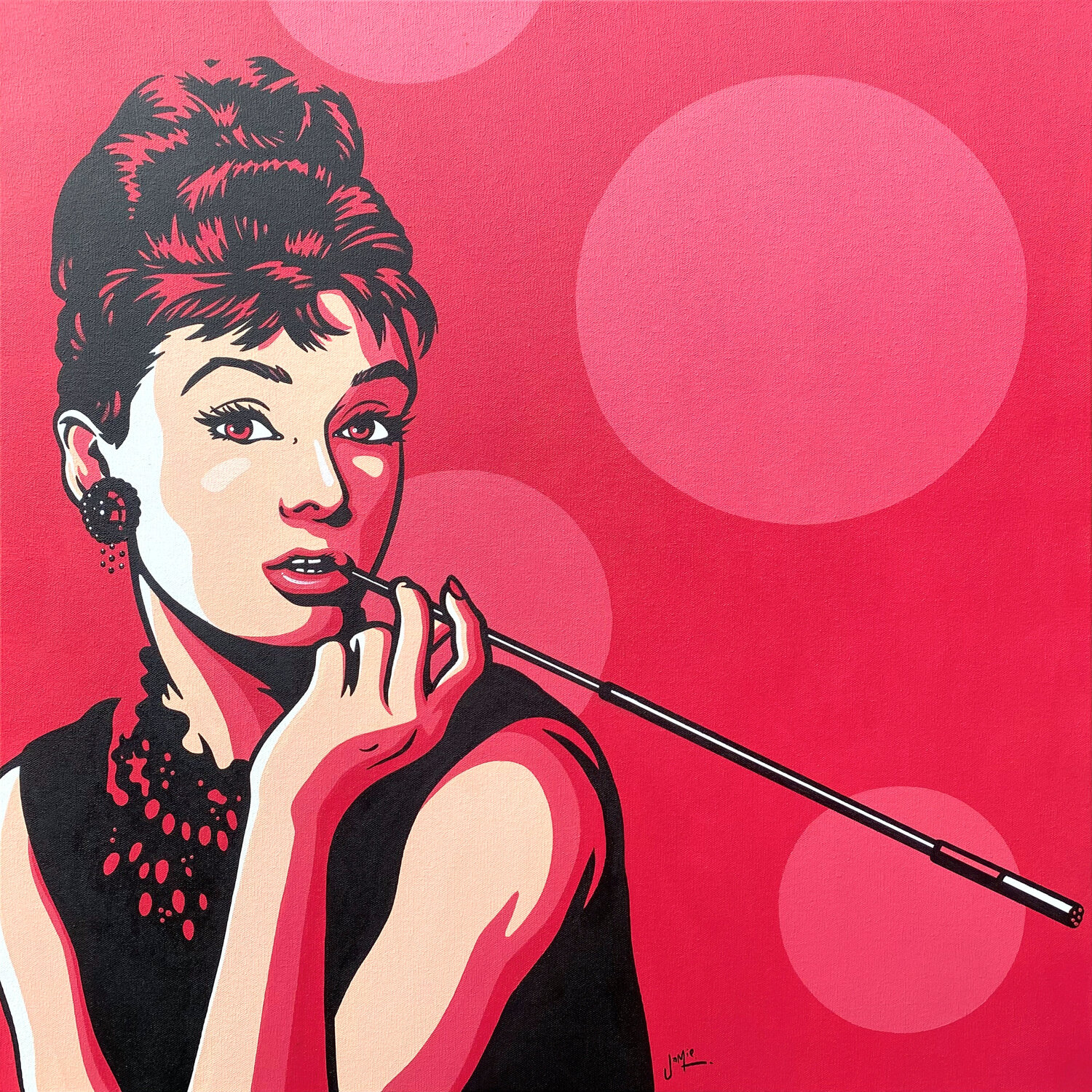 Audrey Hepburn on Hot Pink Jamie Lee Original painting for sale