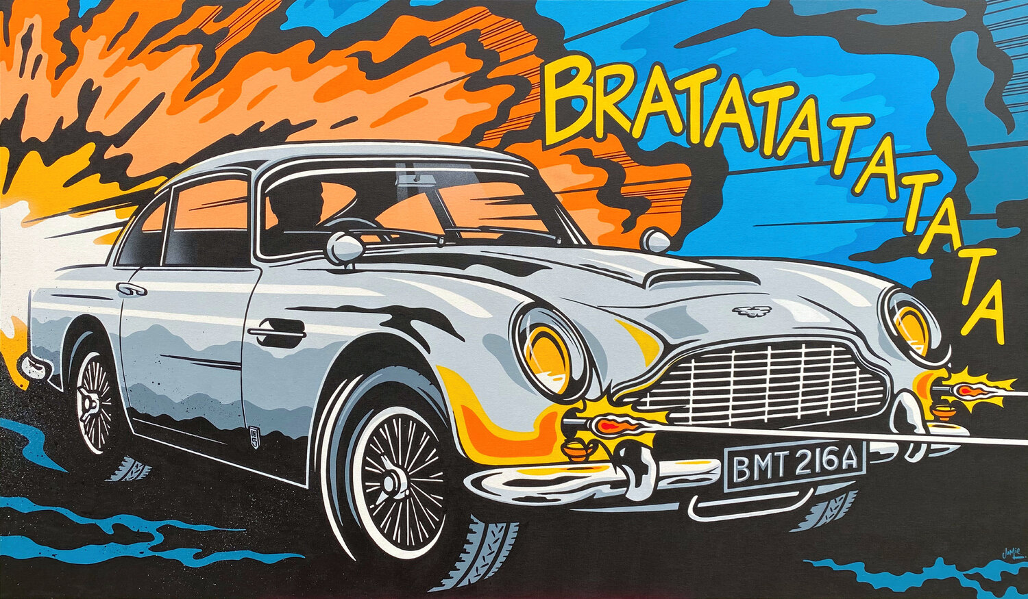 Aston Martin DB5 Chase Jamie Lee Original painting for sale