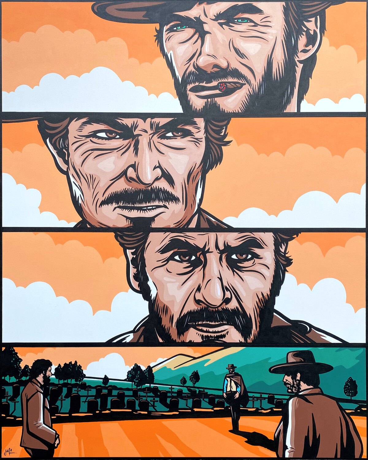 The Standoff - The Good The Bad and The Ugly Jamie Lee Original painting for sale