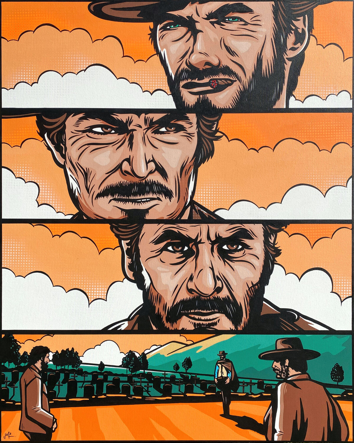 The Standoff - The Good The Bad and The Ugly Jamie Lee Original painting for sale