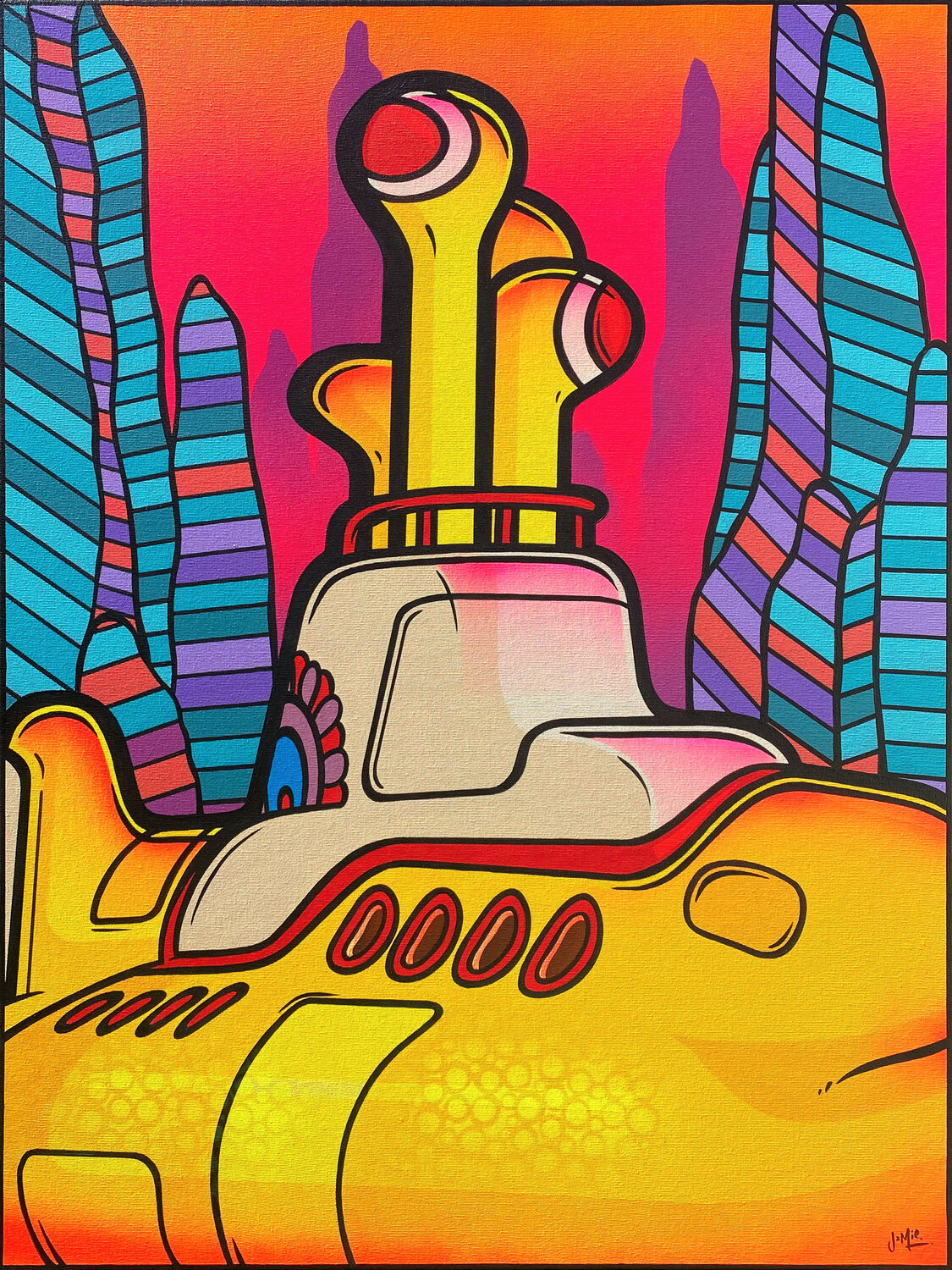 Yellow Submarine on Pink Jamie Lee Original painting for sale