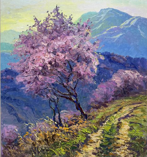 "Between Bloom and Eternity" | 3D Textured Landscape by Dilorom Mamedova by Dilorom Mamedova, Painting for Sale on Select