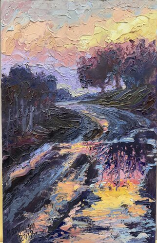 Golden Hour in Ak-Tash: The Luminous Path | 3D Impasto by Dilorom Mamedova, Painting for Sale on Select