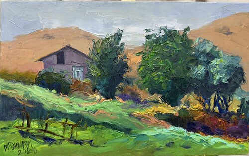 House on the Hill | Dilorom Mamedova | Landscape by Dilorom Mamedova, Painting for Sale on Select