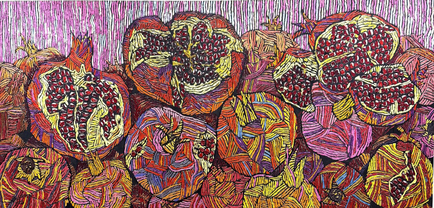 Mandala of Pomegranates | 3D Architectural Impasto | Dilorom Mamedova Dilorom Mamedova Original painting for sale