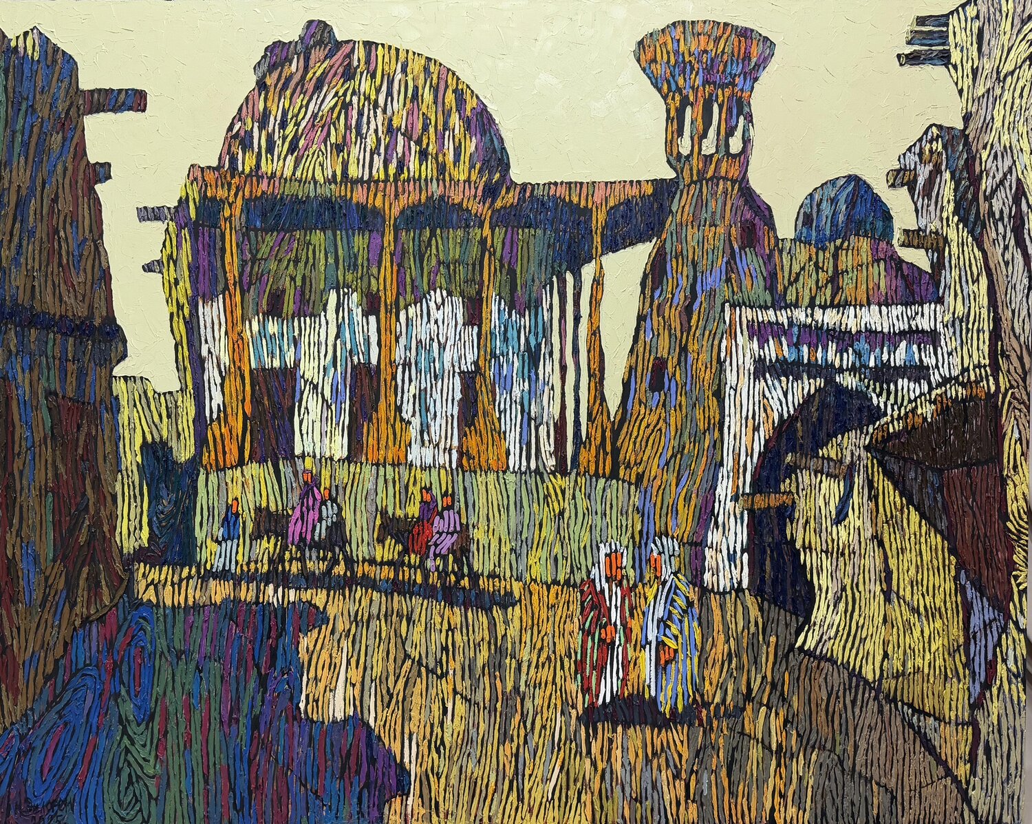 The City That Sees Dreams | Monumental Architectural Impasto Dilorom Mamedova Original painting for sale