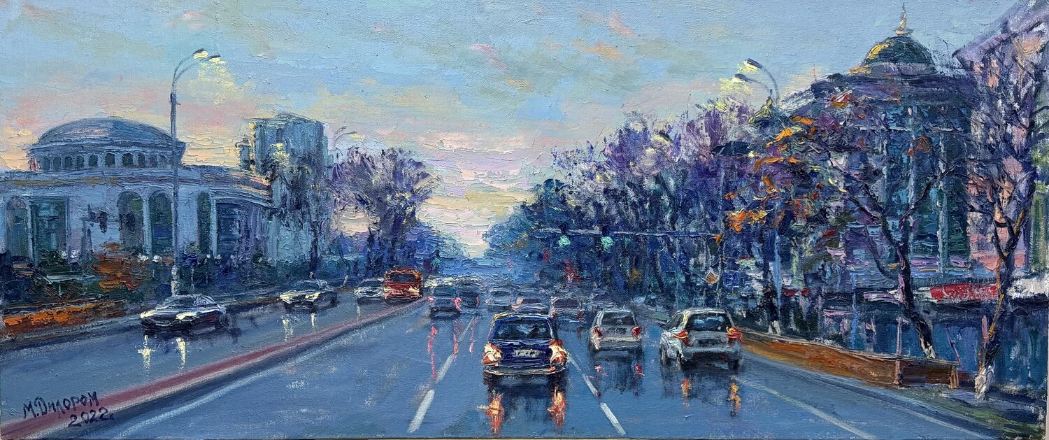 Tashkent, Alisher Navoi Street | Large Panoramic Impressionist Masterpiece by Dilorom Mamedova Dilorom Mamedova Original painting for sale