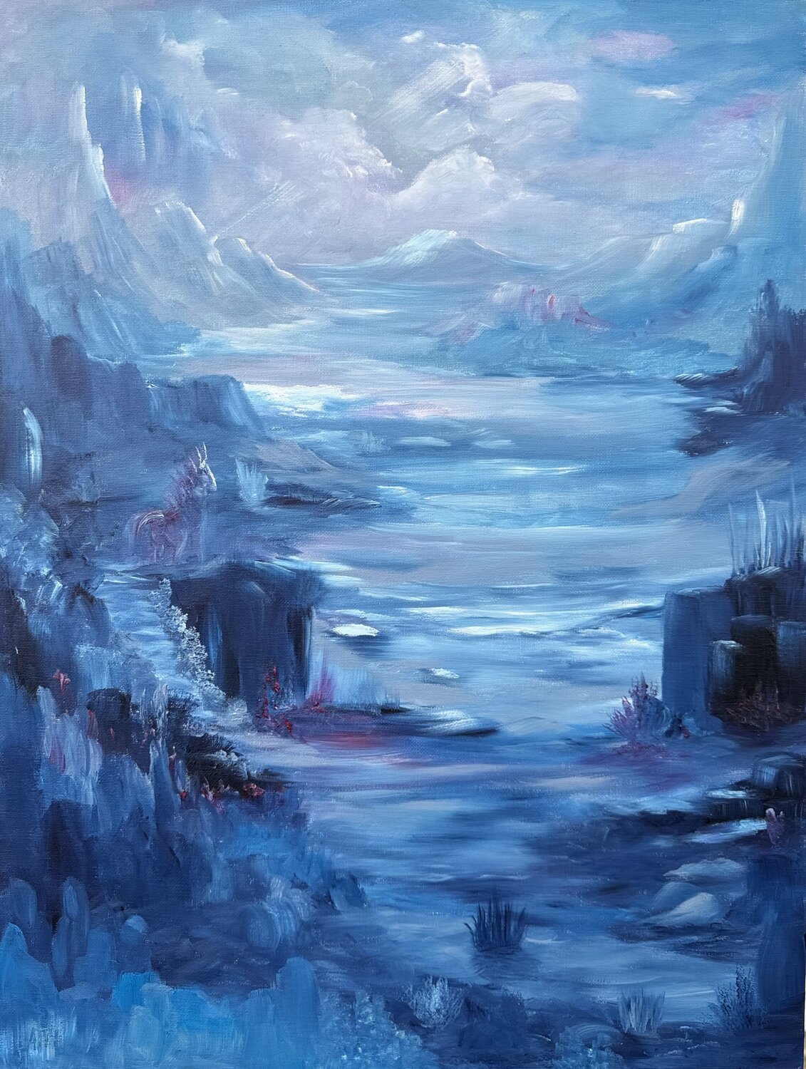 The Wild Stallion in Blue Valley. Anette Thorup Hansen Original painting for sale