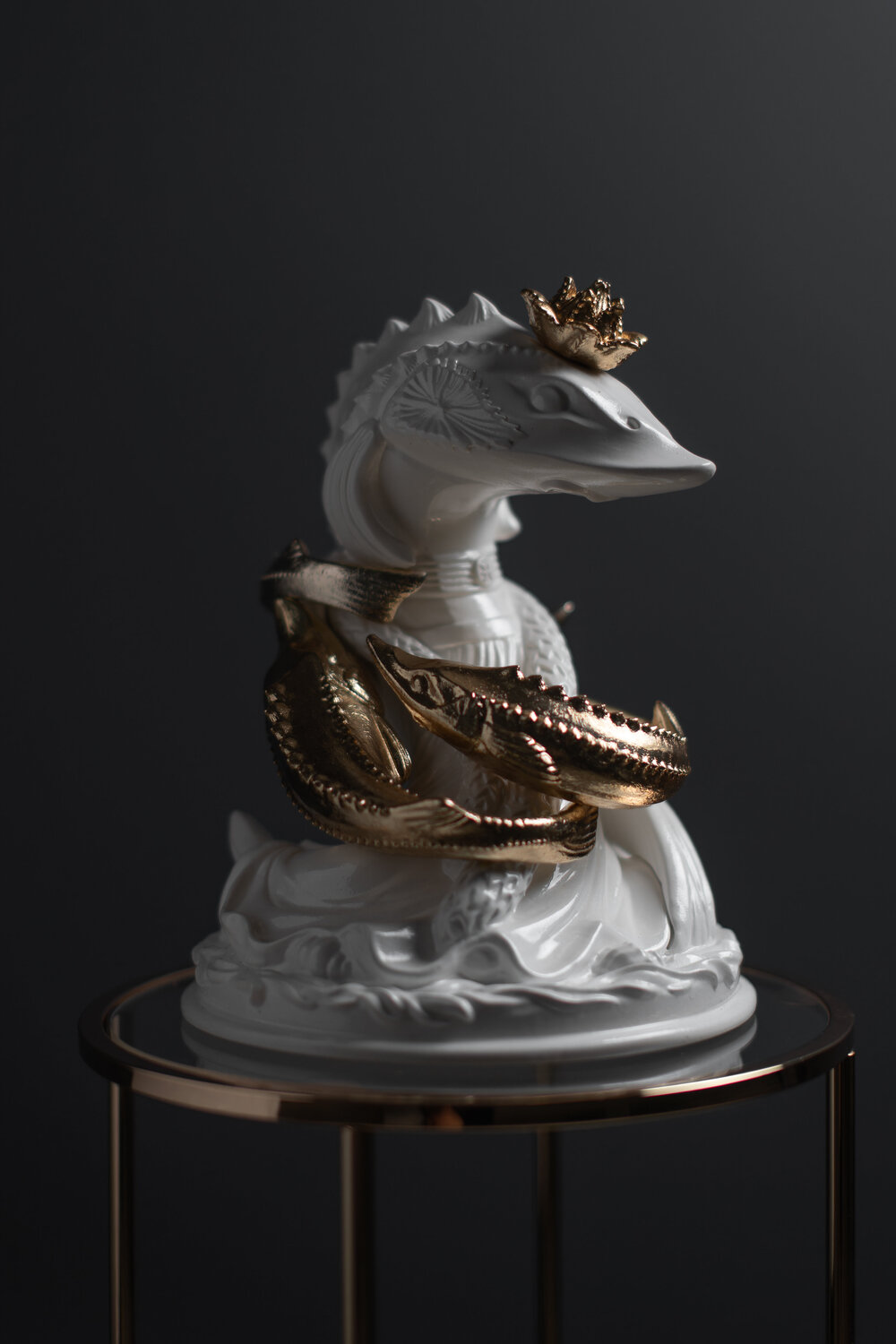 The Crowned Pisces Zodiac Sign White&Gold Collection Valeria Anton Sculpture for sale